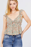 Cami Ruffle Strap W/back Smocked Print Woven Top