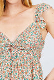 Cami Ruffle Strap W/back Smocked Print Woven Top