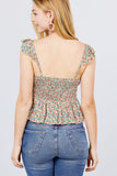 Cami Ruffle Strap W/back Smocked Print Woven Top