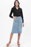 Denim Mid Thigh Length Skirt With Button Down Front Detail