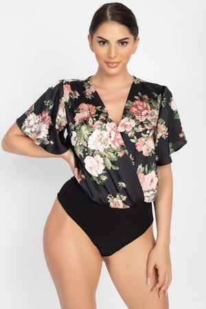 Floral Print Front Warp Bodysuit