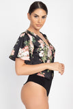 Floral Print Front Warp Bodysuit