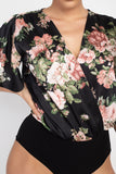 Floral Print Front Warp Bodysuit