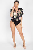 Floral Print Front Warp Bodysuit