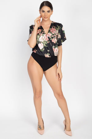 Floral Print Front Warp Bodysuit