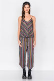 Multi Stripe Scoop Neck High-low Cami & Side Slit Harem Pant Set