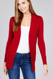 Long Sleeve Rib Banded Open Sweater Cardigan W/pockets