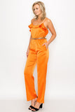 Ruffle Trim Belted Jumpsuit