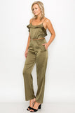 Ruffle Trim Belted Jumpsuit