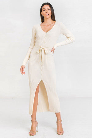 A Ribbed Sweater Knit Maxi Dress