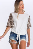 Contrast Leopard Print And Solid Top