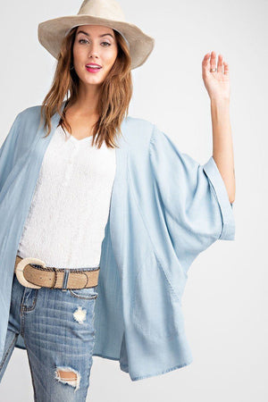 Soft And Lightweight Dolman Slvs Washed Denim Linen Look Open Cardigan