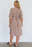 Comfy Mocha Fleece Short Sleeve Knee Length Button Up Dress