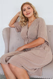 Comfy Mocha Fleece Short Sleeve Knee Length Button Up Dress