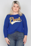 Plus Size "punk" Graphic Print Long Sleeves Sheer Back Hi-lo Top