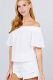 Short Sleeve Off The Shoulder Eyelet Woven Top