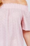 Short Sleeve Off The Shoulder Eyelet Woven Top