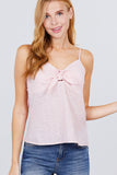 V-neck w/front bow tie eyelet woven cami top