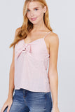 V-neck w/front bow tie eyelet woven cami top