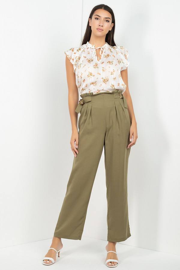 High Waist Paperbag Wide Pants