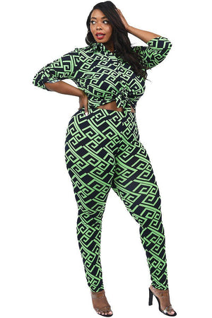 Plus Size Patterned Shirt And Legging Set