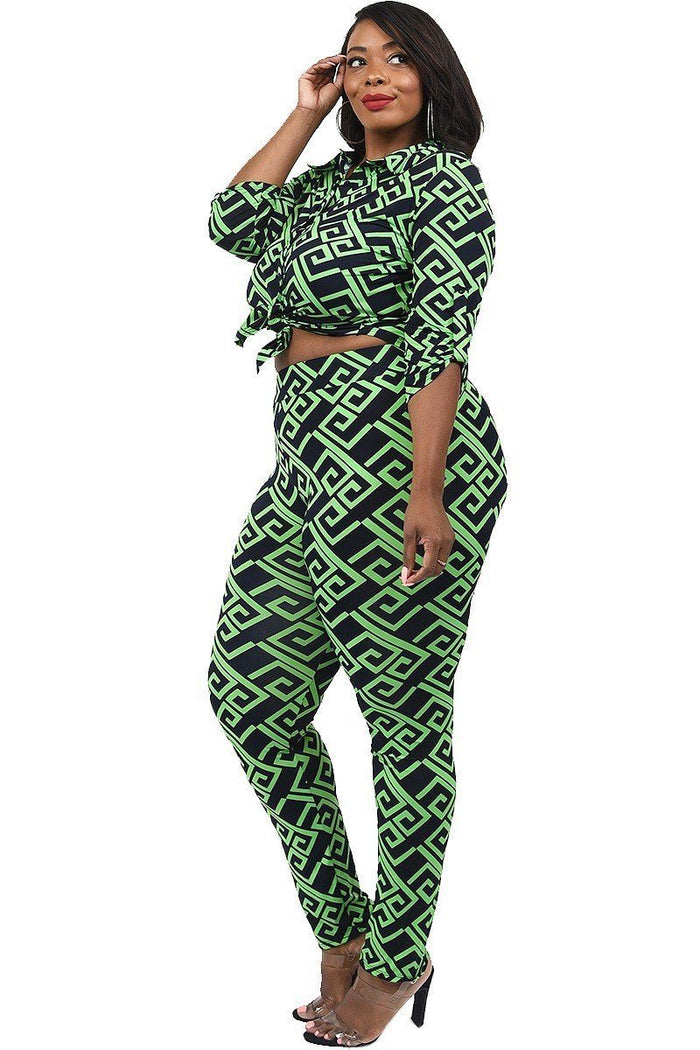 Plus Size Patterned Shirt And Legging Set