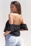 Black Off The Shoulder Confetti Cutout Sleeve Top