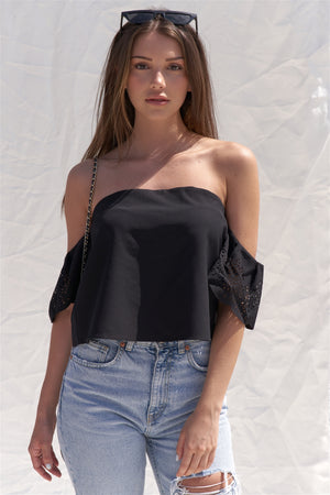 Black Off The Shoulder Confetti Cutout Sleeve Top