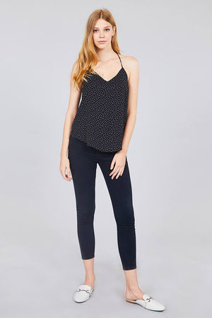 V-neck W/back Strap Dot Print Woven Cami Top