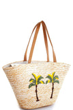 Chic Modern Natural Straw Woven Palm Tree Shopper Bag