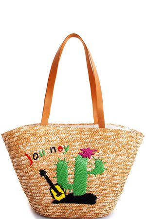 Natural Straw Woven Cactus Shopper Bag