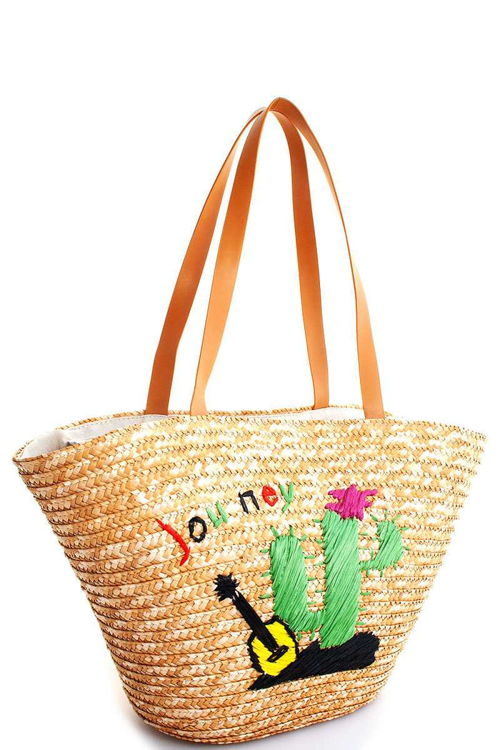 Natural Straw Woven Cactus Shopper Bag