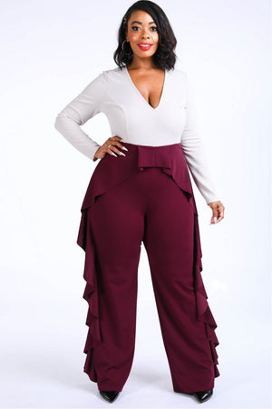 Ruffled Pant Detailed Color Block Jumpsuit