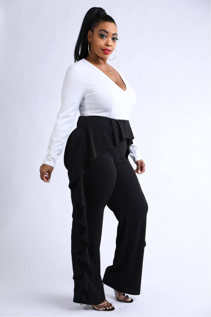 Ruffled Pant Detailed Color Block Jumpsuit