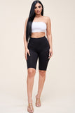 Solid Cotton Lycra Biker Length Shorts