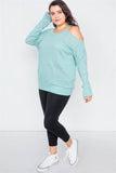 Plus Size Sheer Mint Cotton Could Shoulder Sweater