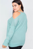 Plus Size Sheer Mint Cotton Could Shoulder Sweater