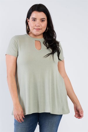 Plus Size Sage Open Keyhole Short Sleeve Top