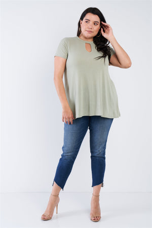 Plus Size Sage Open Keyhole Short Sleeve Top
