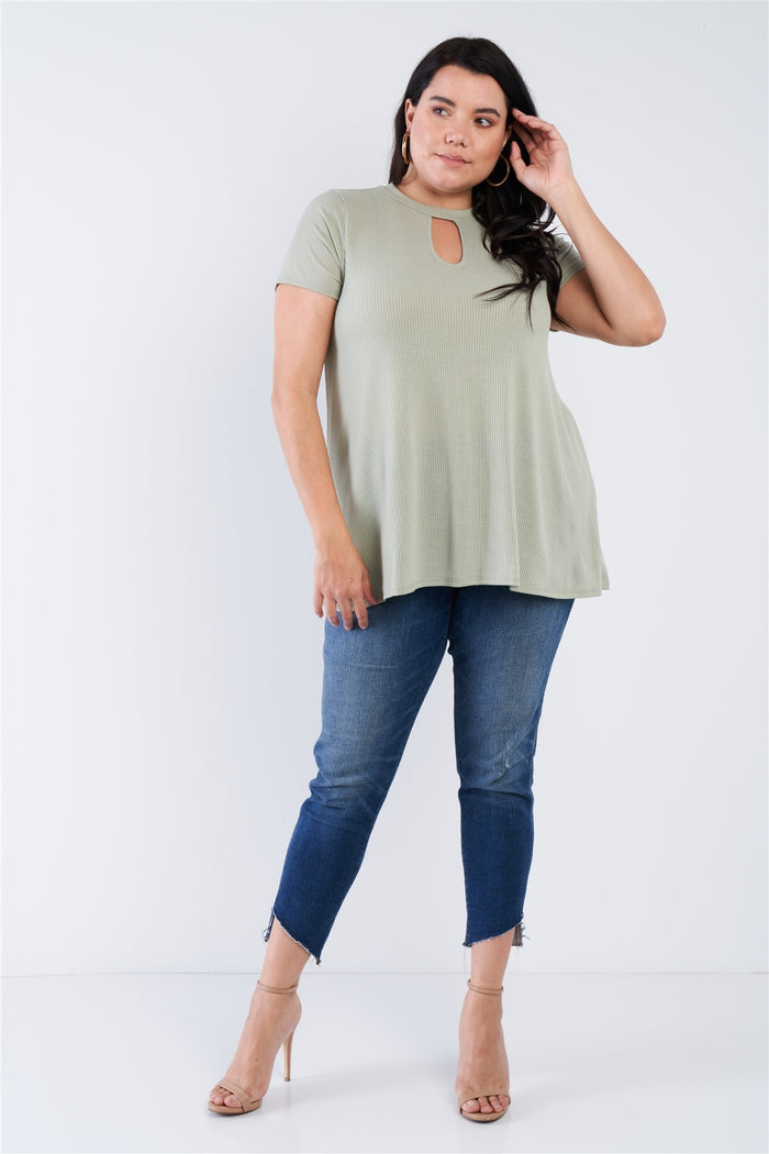 Plus Size Sage Open Keyhole Short Sleeve Top