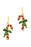 Modern Trend Cute Rhinestone Christmas Cane Earring