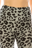 Long Yoga Style Banded Lined Leopard Animal Printed Knit Legging With High Waist.