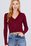 Long Sleeve V-neck W/button Down Crop Cardigan