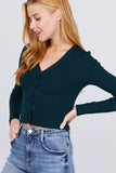 Long Sleeve V-neck W/button Down Crop Cardigan