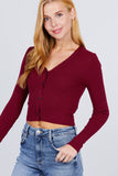 Long Sleeve V-neck W/button Down Crop Cardigan