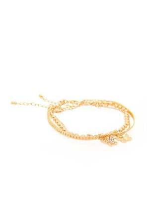 Cute Butterfly Pendant Triple Layer Chain Bracelet