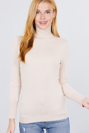 Long Sleeve With Metal Button Detail Turtle Neck Viscose Sweater