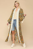 Mix-printed Open Front Kimono With Side Slits