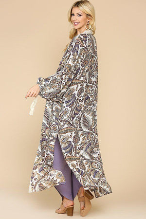 Mix-printed Open Front Kimono With Side Slits