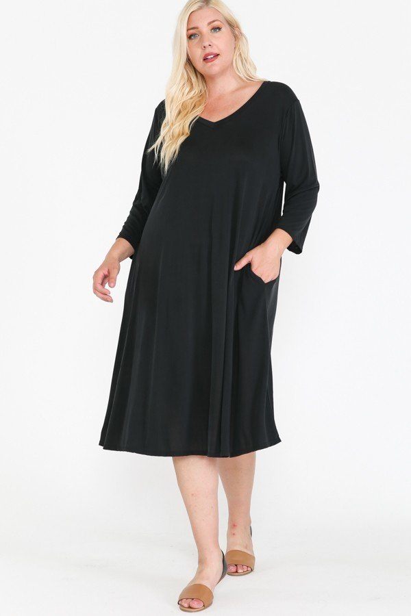 V Neck Hidden Pocket Swing Dress